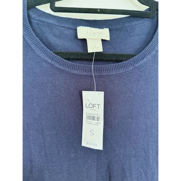 NWT LOFT Floral Semi Sheer Knit Top Sweater Navy Blue Small Fall Botanical Chic - Picture 3 of 5